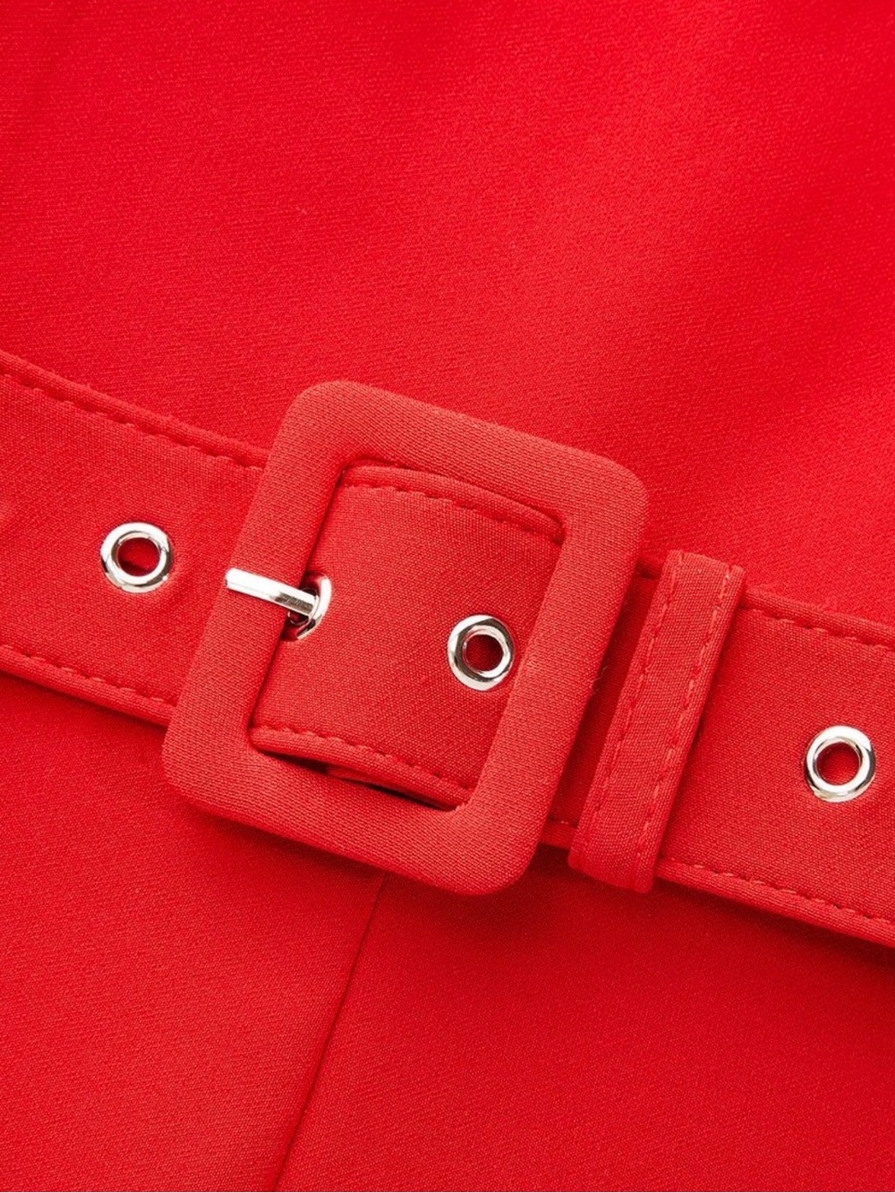 Commense Red Sleeveless Lace-Hem Belted Romper - Picture 4 of 6